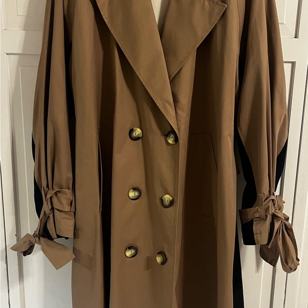 Zara Mixed Media Tan/Navy 2 Tone Trenchcoat Size Large - Picture 6 of 9
